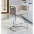 Fixturesfirst Modern Contemporary Emery Counter Stool Chair, Half-Moon Chrometone Solid Metal U-Shaped Base Taupe FI2542111